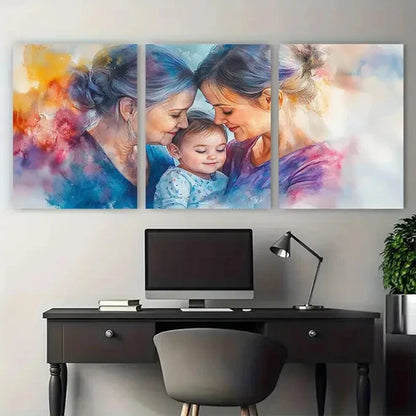 3pcs Mother Grandma Family Portrait Watercolor Wall Art Canvas Unframed - High Quality Print 100% Australian Made Wall Canvas