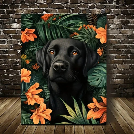 Flowers And Plants Cute Labrador Retriever Dog 40x60cm Metal Print Ready to Hang