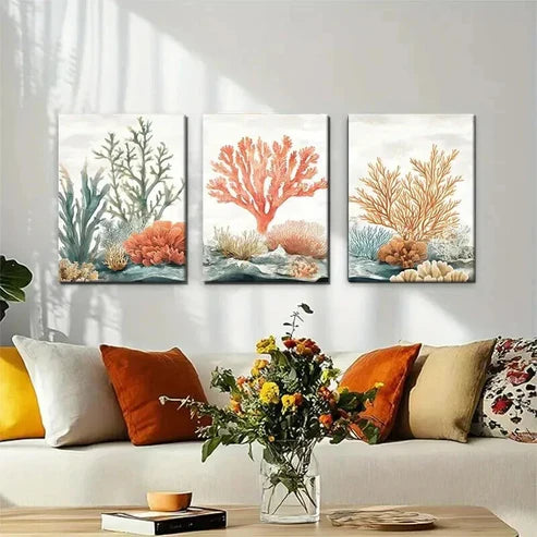 3pcs Coastal Coral Reef Ocean Perfect Design Wall Art Set Canvas Unframed - High Quality Print 100% Australian Made Wall Canvas - Bella Home Decor