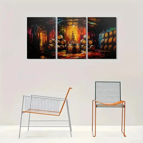 3pcs Rustic Barrels Colourful Wall Art Canvas Unframed - High Quality Print 100% Australian Made Wall Canvas