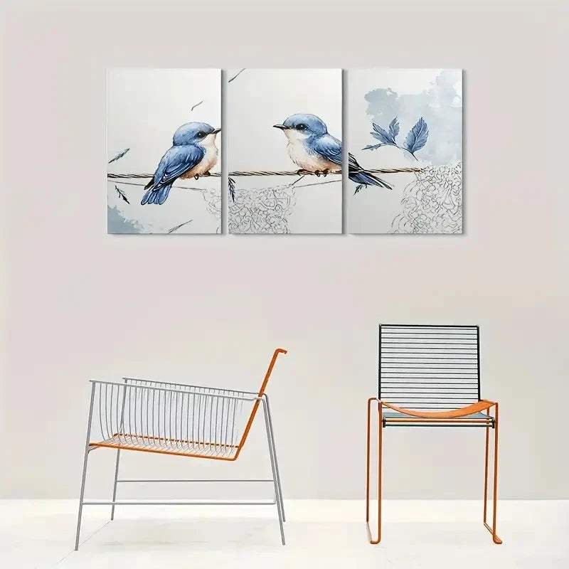3pcs Bluebird Nature Inspired Metal Print Ready to Hang Art - Bella Home Decor