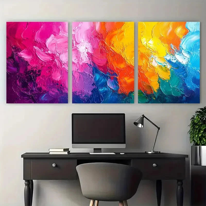 3pcs Multicolor Abstract Scribbles and Splashes Wall Art Set Canvas Framed 40x60cm - High Quality Print 100% Australian Made Wall Canvas Ready to Hang - Bella Home Decor