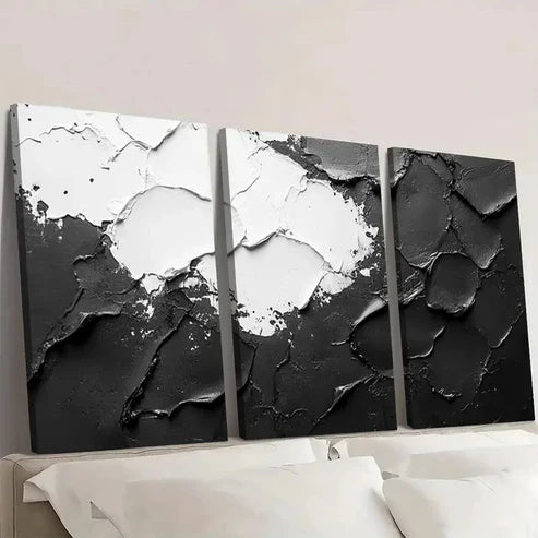 3pcs Black, White Abstract Texture Painting A Wall Art Set Canvas Unframed - High Quality Print 100% Australian Made Wall Canvas - Bella Home Decor