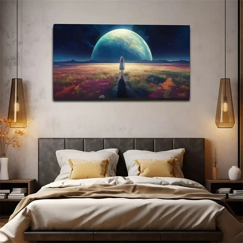 Shocking Moon Standing Little Wall Art Canvas Office Home Room Framed 120x60cm