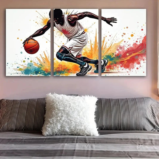 3pcs Basketball Player Dribbling Wall Art Set Canvas Framed 40x60cm - High Quality Print 100% Australian Made Wall Canvas Ready to Hang