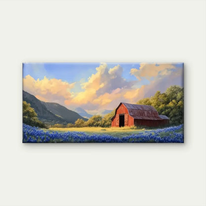 Red Barn Lambang Field Flowers Wall Art Canvas Office Home Room Framed 120x60cm