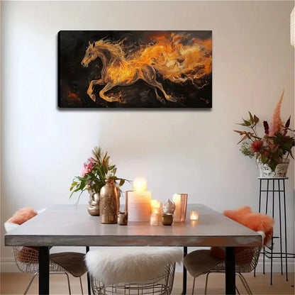 A Horse Running Flames Burning Wall Art Canvas Office Home Room Framed 120x60cm - Bella Home Decor