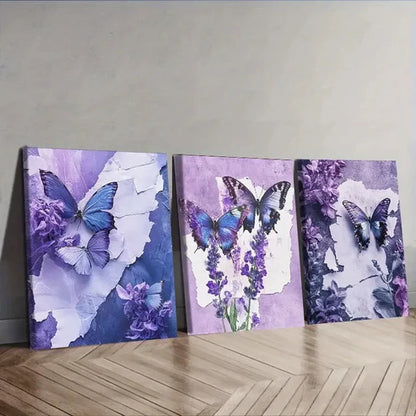 3pcs Butterfly and Floral Wall Art Canvas Unframed - High Quality Print 100% Australian Made Wall Canvas - Bella Home Decor