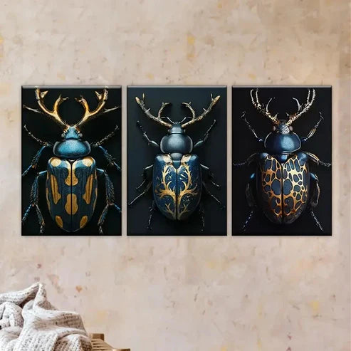 3pcs Four Beetles with Different Patterns Wall Art Set Canvas Unframed - High Quality Print 100% Australian Made Wall Canvas