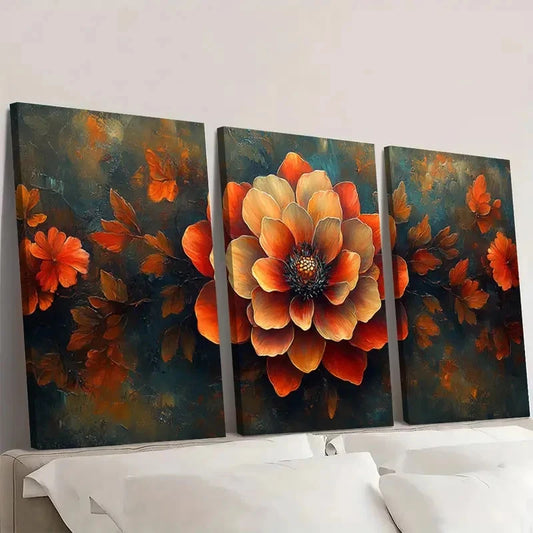 3pcs Hanging Autumn Art Flower QW Wall Art Set Canvas Framed 50x70cm - High Quality Print 100% Australian Made Wall Canvas Ready to Hang