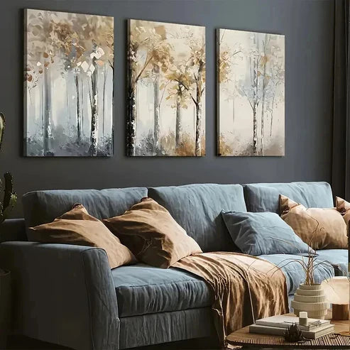 3pcs Artistic Forest Abstract Landscape Wall Art Set Canvas Unframed - High Quality Print 100% Australian Made Wall Canvas - Bella Home Decor