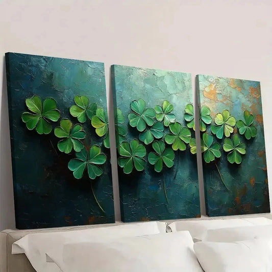 3pcs Four Leaf Clover painting HK Wall Art Set Canvas Framed 60x90cm - High Quality Print 100% Australian Made Wall Canvas Ready to Hang