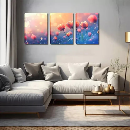 3pcs Oil Painting, Poppies In The Sun, Wall Art Canvas Unframed - High Quality Print 100% Australian Made Wall Canvas