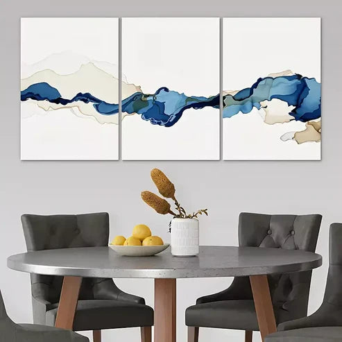 3pcs Blue and Brown Watercolor Paintings Canvas Unframed - High Quality Print 100% Australian Made Wall Canvas