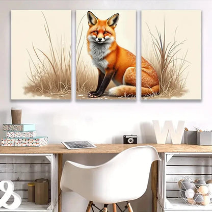 3pcs Fox in Nature Triptych Spray Painted Wall Art Set Canvas Framed 60x90cm - High Quality Print 100% Australian Made Wall Canvas Ready to Hang - Bella Home Decor
