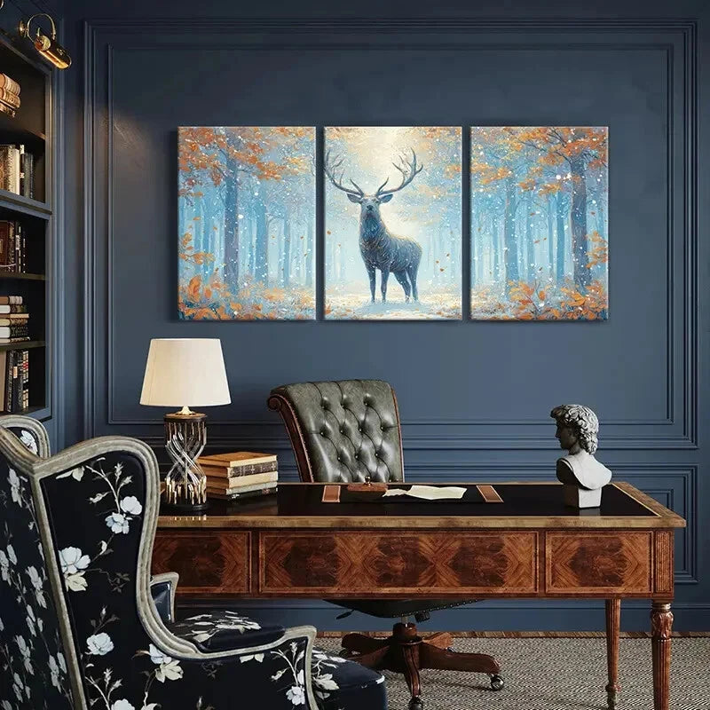 3pcs Winter Forest Blue & Orange Nature Scene Metal Print Ready to Hang Art - Bella Home Decor