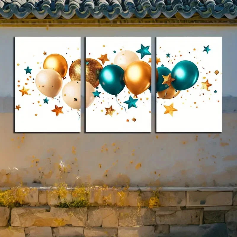 3pcs Modern Decorative Balloon and Star Design Metal Print Ready to Hang Art - Bella Home Decor