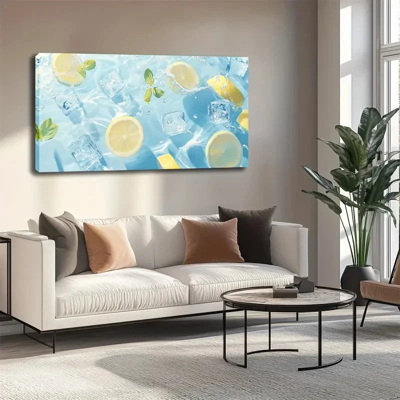 Ice Cubes In Blue Water Wall Art Canvas Office Home Room Framed 120x60cm