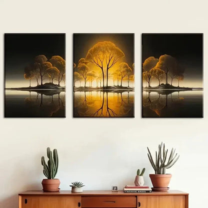 3pcs Featuring Sunset Forest Murals Perfect Wall Art Set Canvas Unframed - High Quality Print 100% Australian Made Wall Canvas