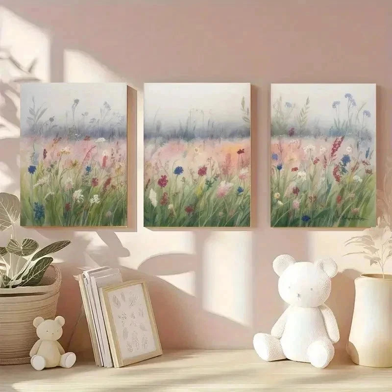 3pcs Wildflowers, Green Grass Canvas Wall Art Set Canvas Framed 40x60cm - High Quality Print 100% Australian Made Wall Canvas Ready to Hang - Bella Home Decor