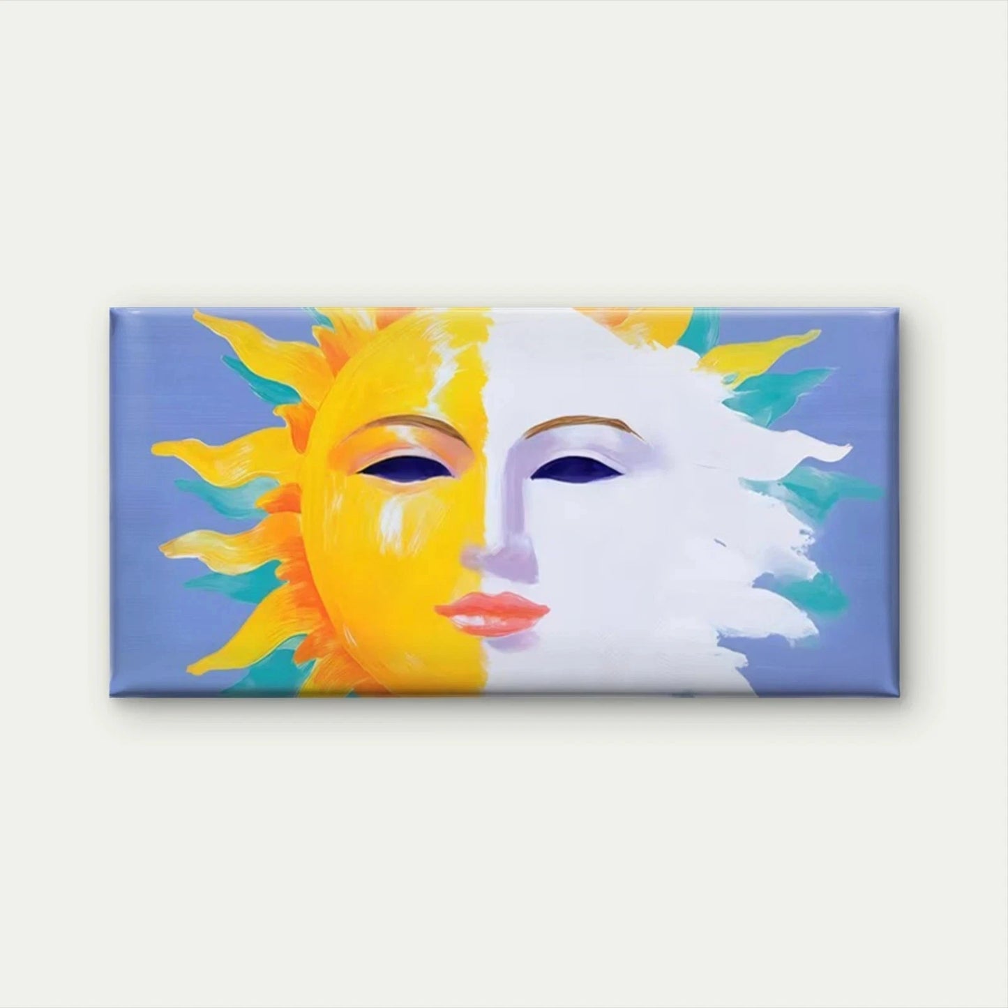 Sun/Moon Face Painting Wall Art Canvas Office Home Room Framed 120x60cm
