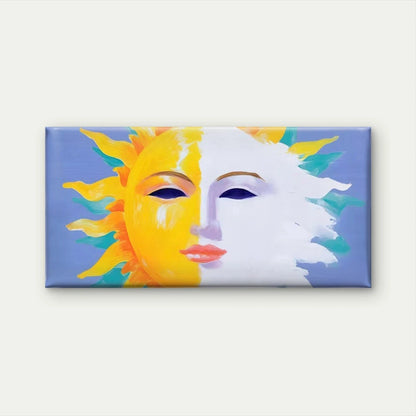 Sun/Moon Face Painting Wall Art Canvas Office Home Room Framed 120x60cm