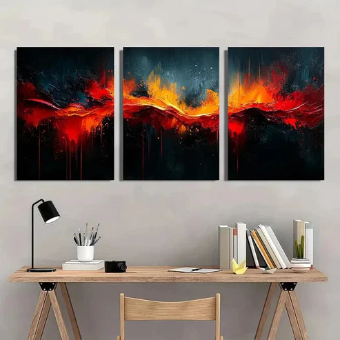 3pcs Vibrant Red Orange & Blue Brushstroke Wall Art Set Canvas Unframed - High Quality Print 100% Australian Made Wall Canvas