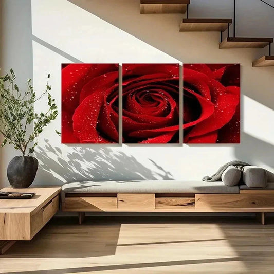 3pcs Floral Art Red Rose Flower Decor Wall Art Set Canvas Framed 50x70cm - High Quality Print 100% Australian Made Wall Canvas Ready to Hang