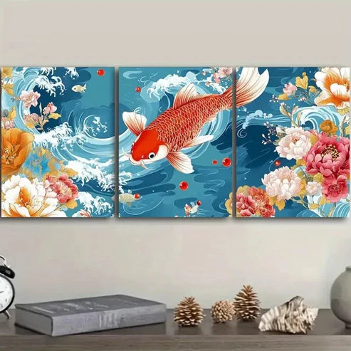 3pcs Two Red and White Carp Wall Art Set Canvas Unframed - High Quality Print 100% Australian Made Wall Canvas