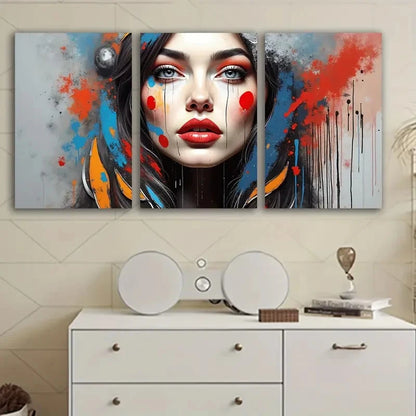 3pcs Vibrant Abstract Woman Face Paintings Wall Art Set Canvas Framed 40x60cm - High Quality Print 100% Australian Made Wall Canvas Ready to Hang