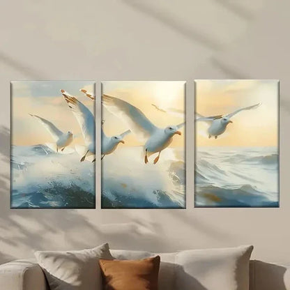 3pcs Seagulls Flying in the Sky at Sunrise Wall Art Canvas Unframed - High Quality Print 100% Australian Made Wall Canvas