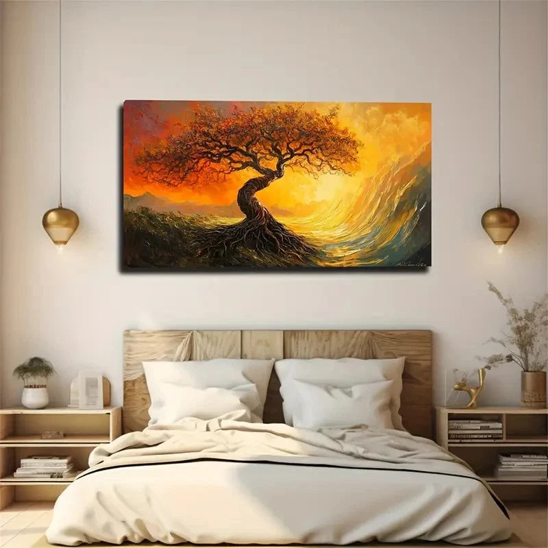 An Old Tree At Sunset Wall Art Canvas Office Home Room Framed 120x60cm