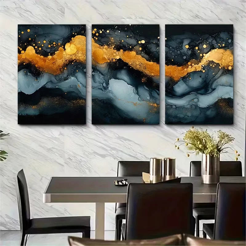 3pcs Abstract Alcohol Ink Marbling Metal Print Ready to Hang Art - Bella Home Decor