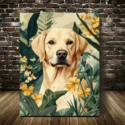 Flowers and Plants Cute Labrador Retriever Painting 40x60cm Metal Print Ready to Hang