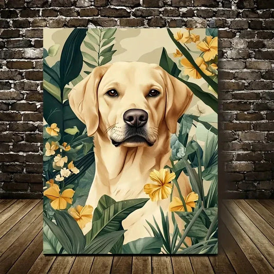 Flowers and Plants Cute Labrador Retriever Painting 40x60cm Metal Print Ready to Hang