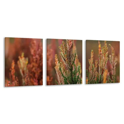 3pcs Red & Green Leafy Branches in Warm Brown  Wall Art Set Canvas Framed 50x70cm - High Quality Print 100% Australian Made Wall Canvas Ready to Hang