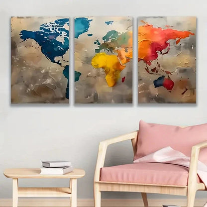 3pcs Abstract World Map Art Print Wall Art Set Canvas Framed 60x90cm - High Quality Print 100% Australian Made Wall Canvas Ready to Hang - Bella Home Decor