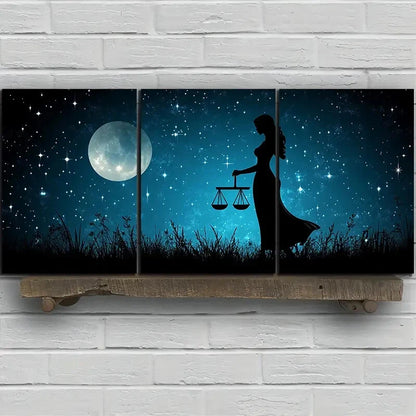 3pcs Libra Night Starry Sky Full Moon Metal Print Ready to Hang Art - Bella Home Decor