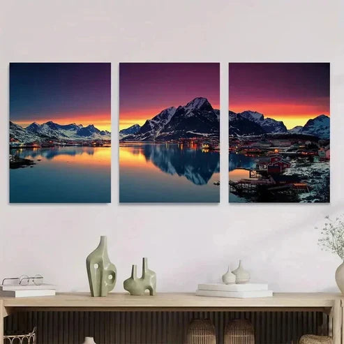 3pcs Scenic Mountain Sunset Landscape Modern Wall Art Set Canvas Unframed - High Quality Print 100% Australian Made Wall Canvas