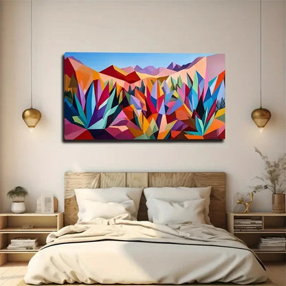Colorful Cacti And Mountain Wall Art Canvas Office Home Room Framed 120x60cm