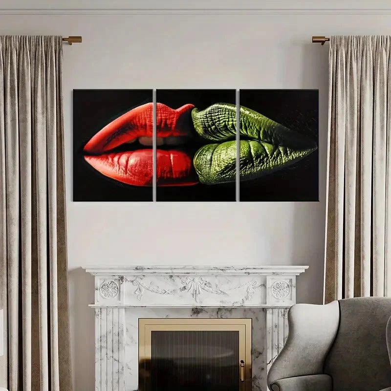 3pcs Red Lips Abstract Art Contrast Colors Metal Print Ready to Hang Art - Bella Home Decor