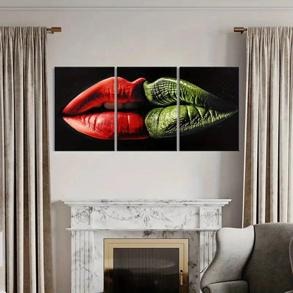 3pcs Red Lips Abstract Art Contrast Colors Metal Print Ready to Hang Art - Bella Home Decor