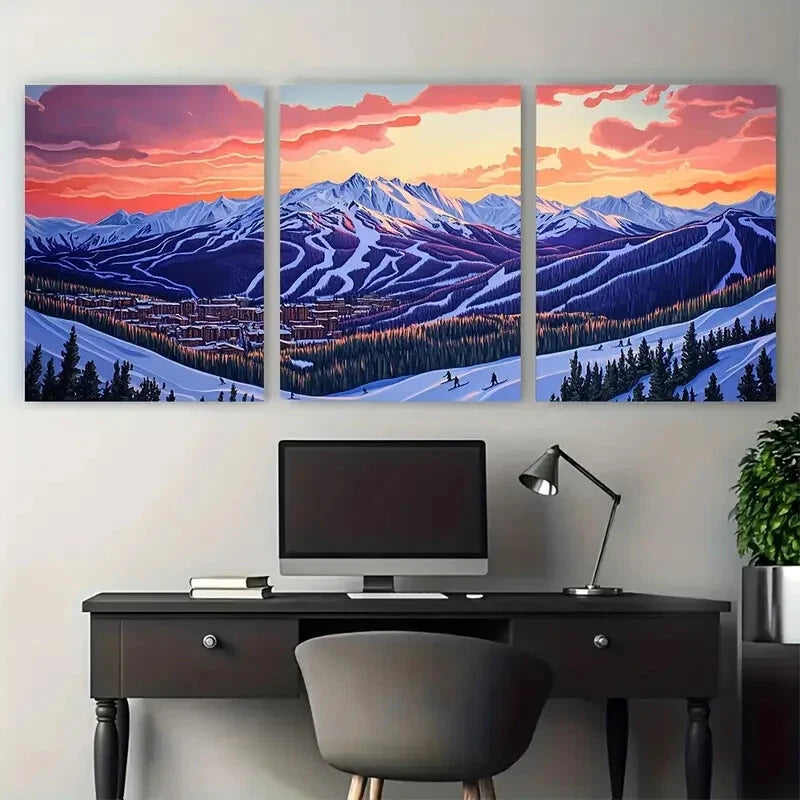 3pcs Breckenridge Travel with Snow-Capped Mountain Metal Print Ready to Hang Art
