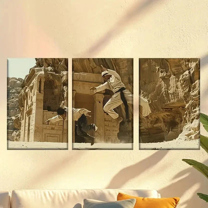 3pcs Humorous Martial Arts Scene in Egyptian Wall Art Set Canvas Framed 60x90cm - High Quality Print 100% Australian Made Wall Canvas Ready to Hang