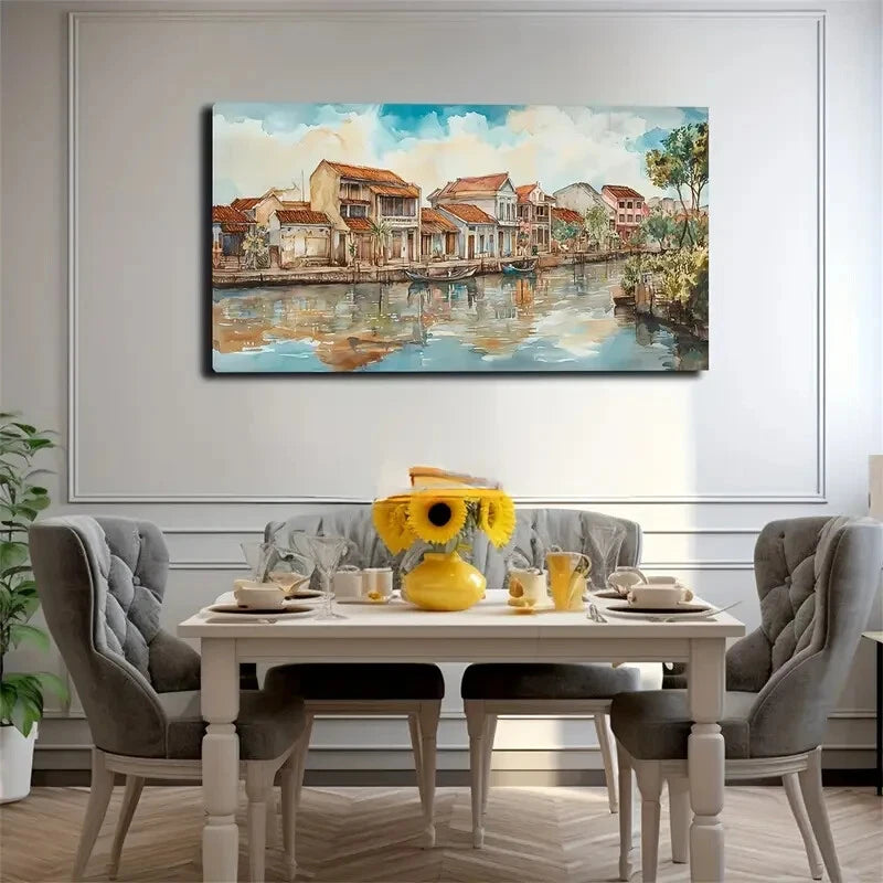 Serene River Scene Nordic Wall Art Canvas Office Home Room Framed 120x60cm - Bella Home Decor