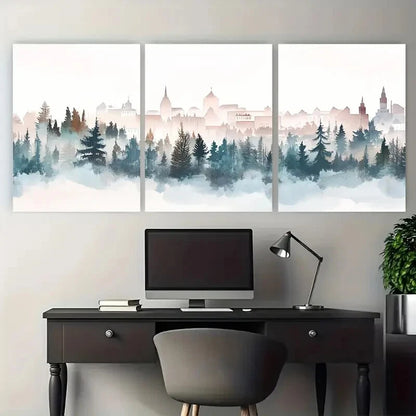 3pcs Lahti Finland Travel Modern Winter Cityscape Metal Print Ready to Hang Art - Bella Home Decor