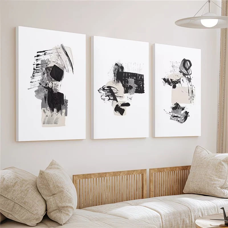 3pcs Beige and Grey Minimalist Abstract Wall Art Set Canvas Framed 60x90cm - High Quality Print 100% Australian Made Wall Canvas Ready to Hang - Bella Home Decor
