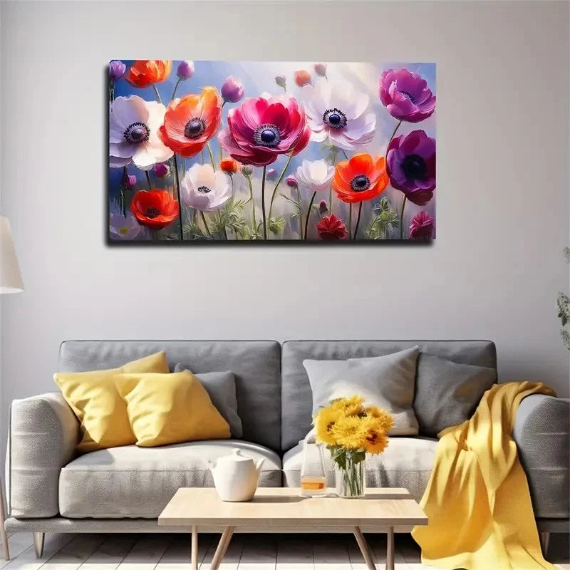 Harmonious Tones Poppy Flowers Wall Art Canvas Office Home Room Framed 120x60cm