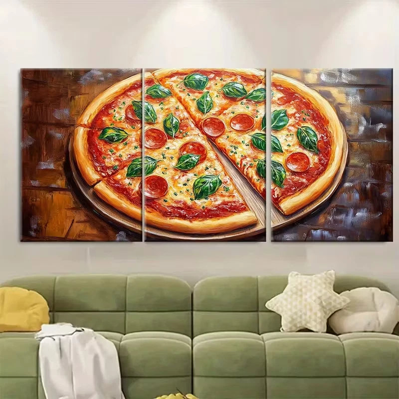 3pcs Pizza Original Painting Metal Print Ready to Hang Art