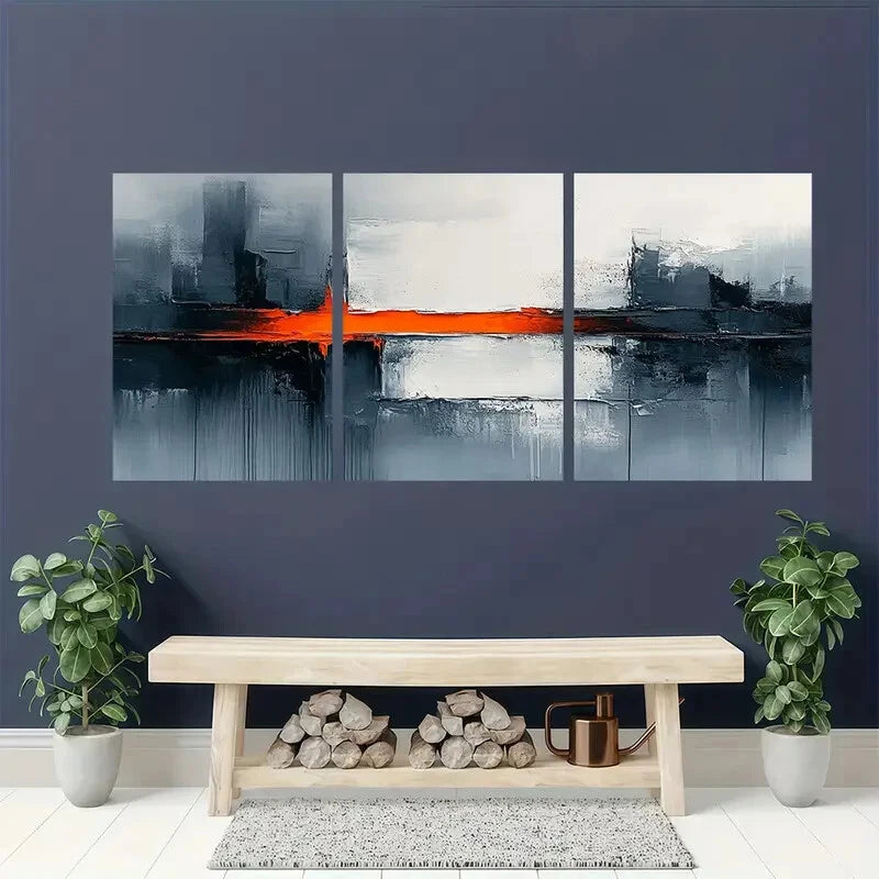 3pcs Abstract White and Black Textured Painting Metal Print Ready to Hang Art